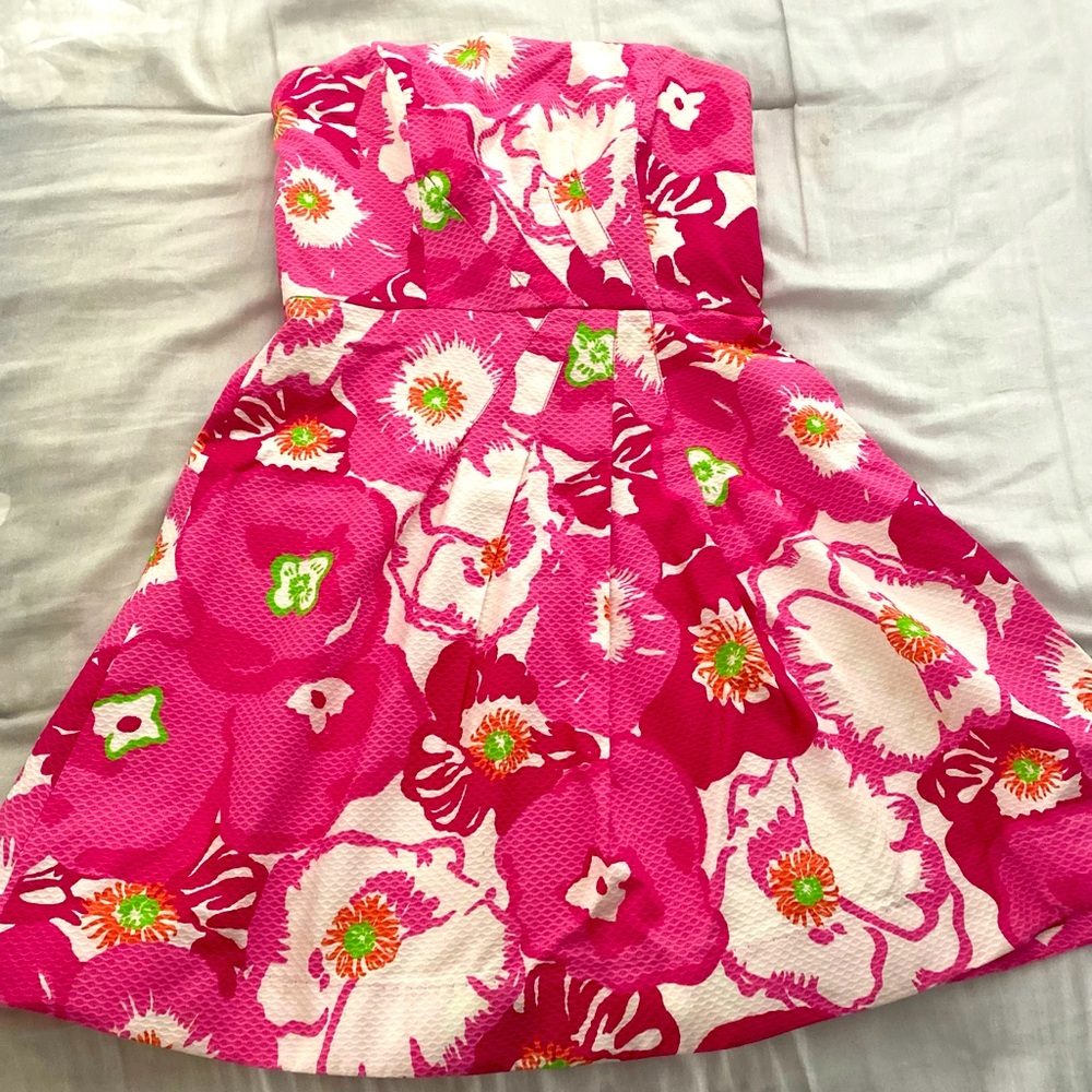 Woman’s size zero strapless pink floral Lilly Pulitzer A line dress